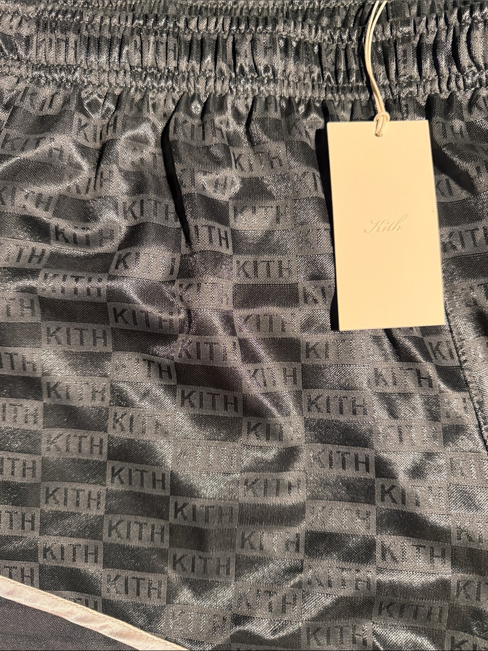 Kith DK GREEN Satin Athletic Shorts with Cream Contrast Trim - Picture 2 of 6